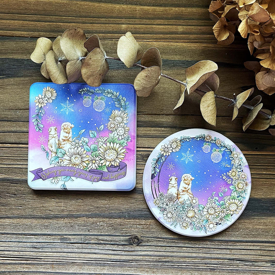 聖誕燭光 法鬥 喵咪 / 陶瓷 :: 珪藻土吸水杯墊 / 交換禮物 - YU'S WORLD STORE|小玉的貼貼世界