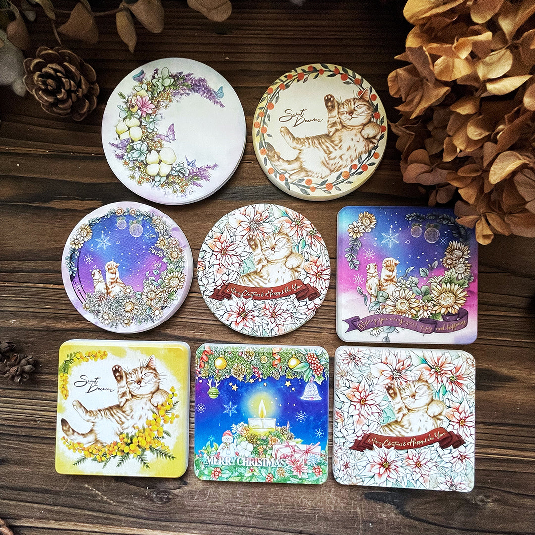 聖誕燭光 法鬥 喵咪 / 陶瓷 :: 珪藻土吸水杯墊 / 交換禮物 - YU'S WORLD STORE|小玉的貼貼世界