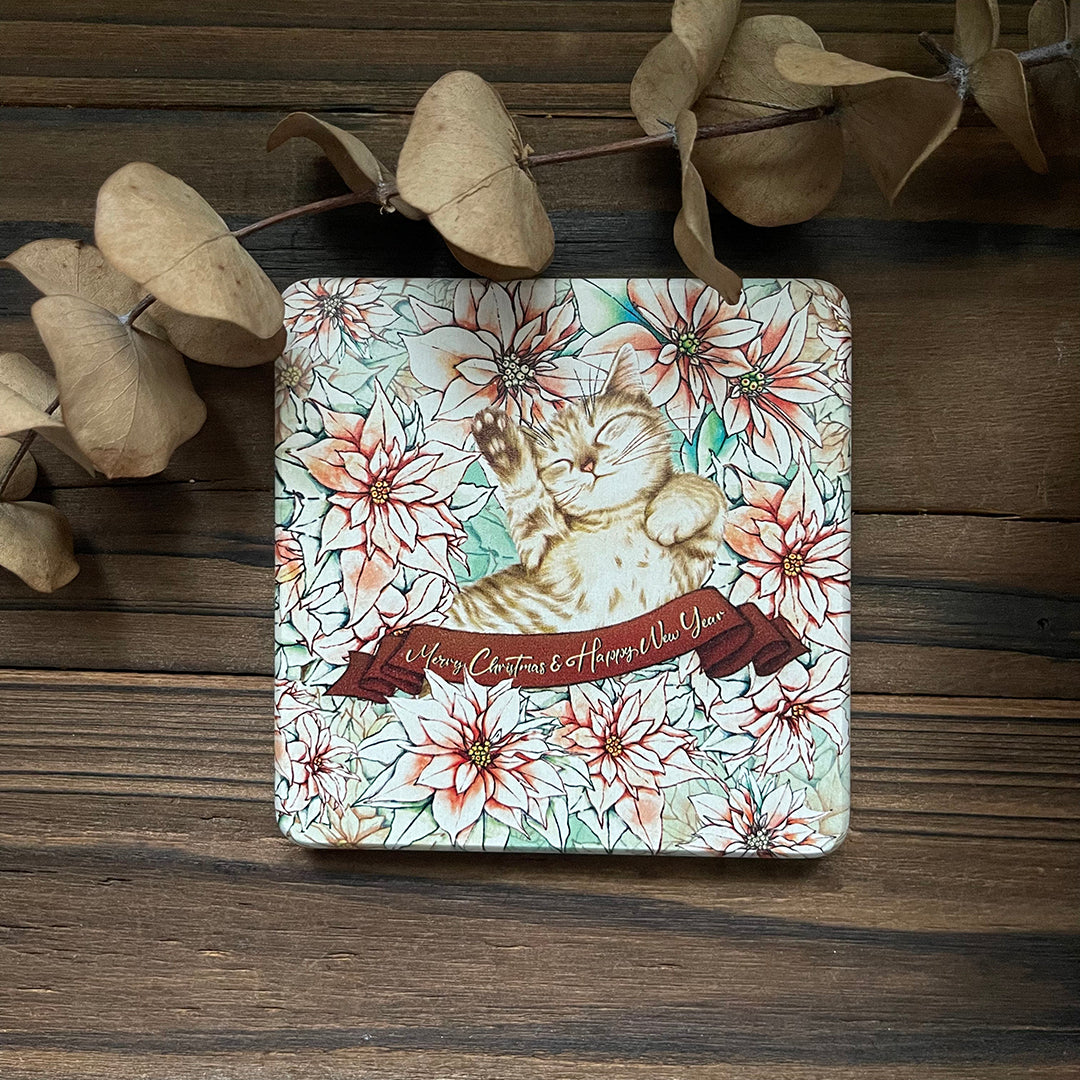 聖誕燭光 法鬥 喵咪 / 陶瓷 :: 珪藻土吸水杯墊 / 交換禮物 - YU'S WORLD STORE|小玉的貼貼世界