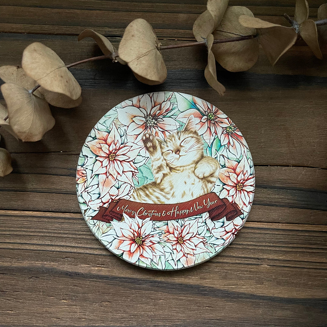 聖誕燭光 法鬥 喵咪 / 陶瓷 :: 珪藻土吸水杯墊 / 交換禮物 - YU'S WORLD STORE|小玉的貼貼世界