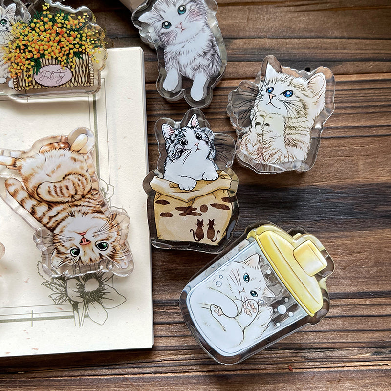 可愛貓咪 小花 雙面 滴膠 壓克力 手帳夾 - YU'S WORLD STORE|小玉的貼貼世界