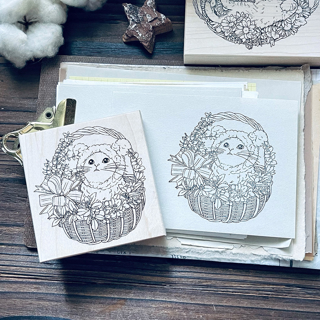 yusworld_no.180 Cat & Basket stamp-Bless