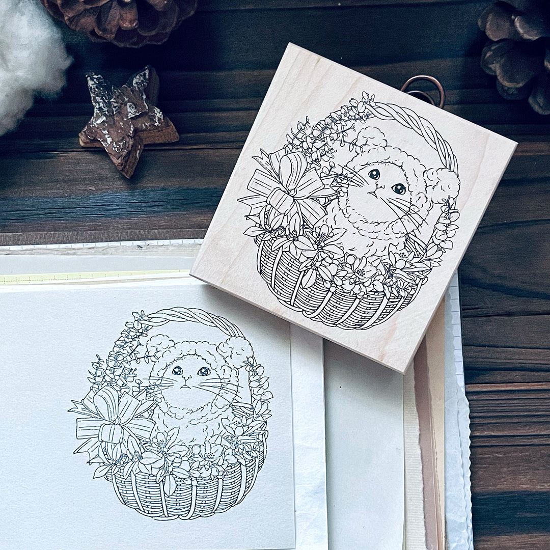 yusworld_no.180 Cat & Basket stamp-Bless