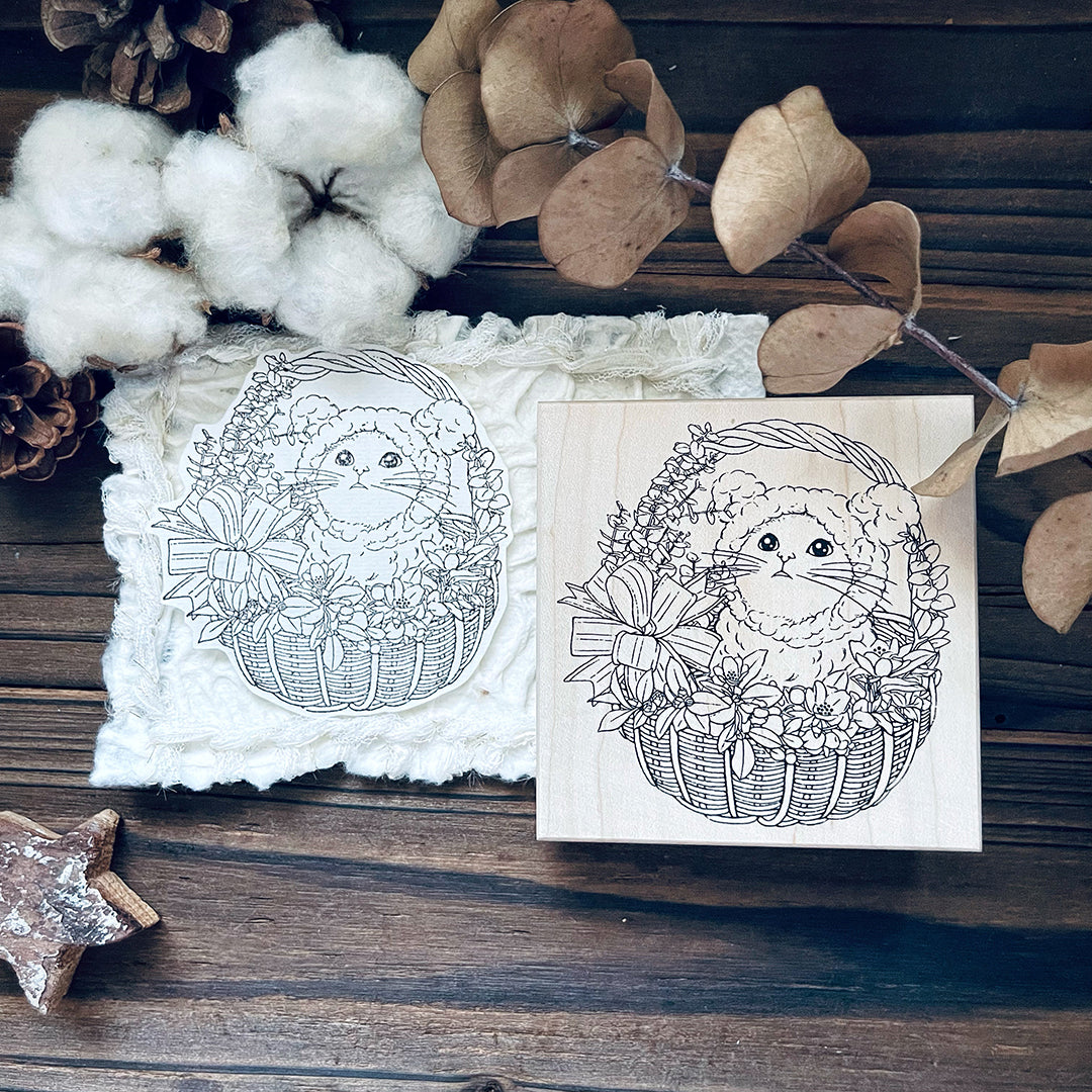 yusworld_no.180 Cat & Basket stamp-Bless