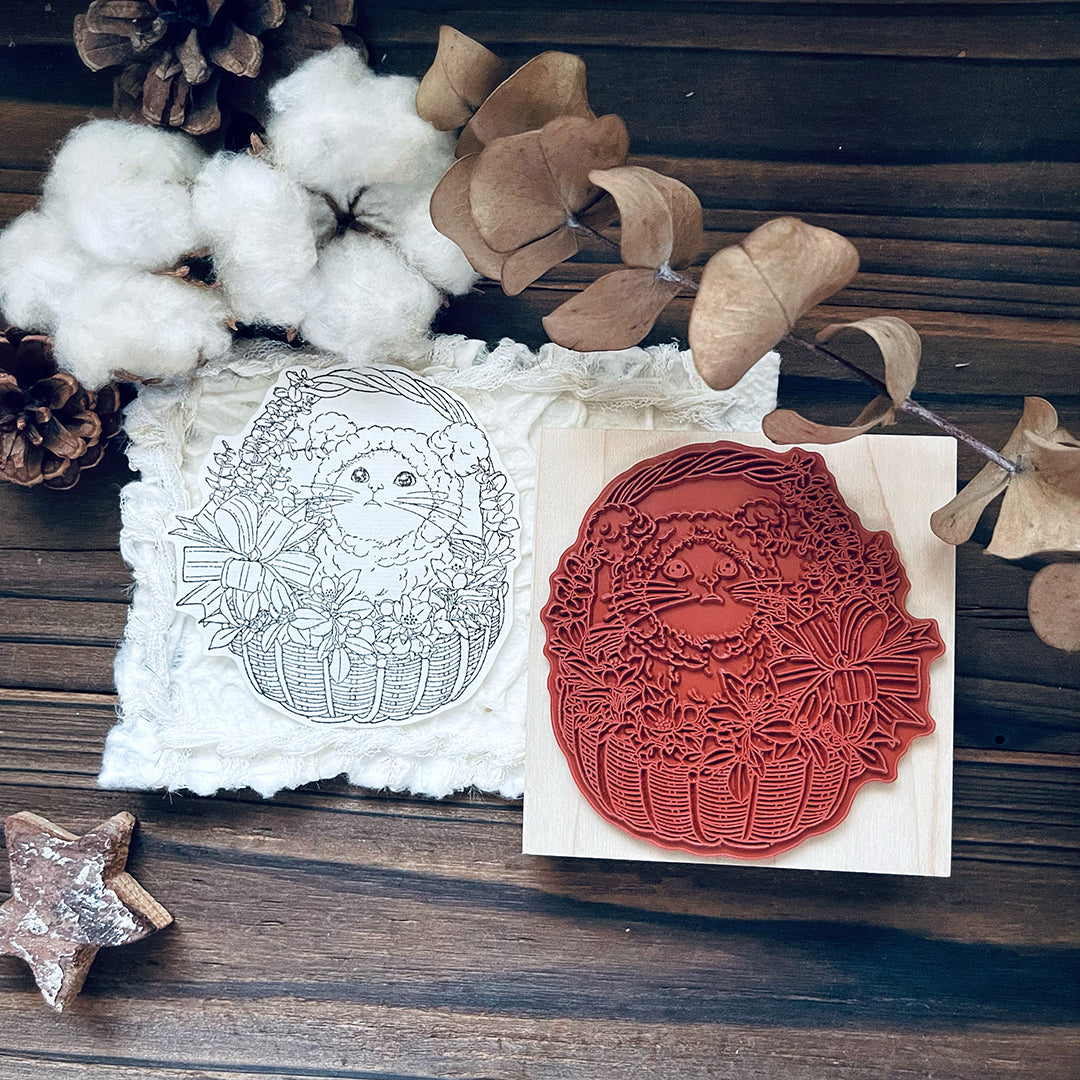 yusworld_no.180 Cat & Basket stamp-Bless