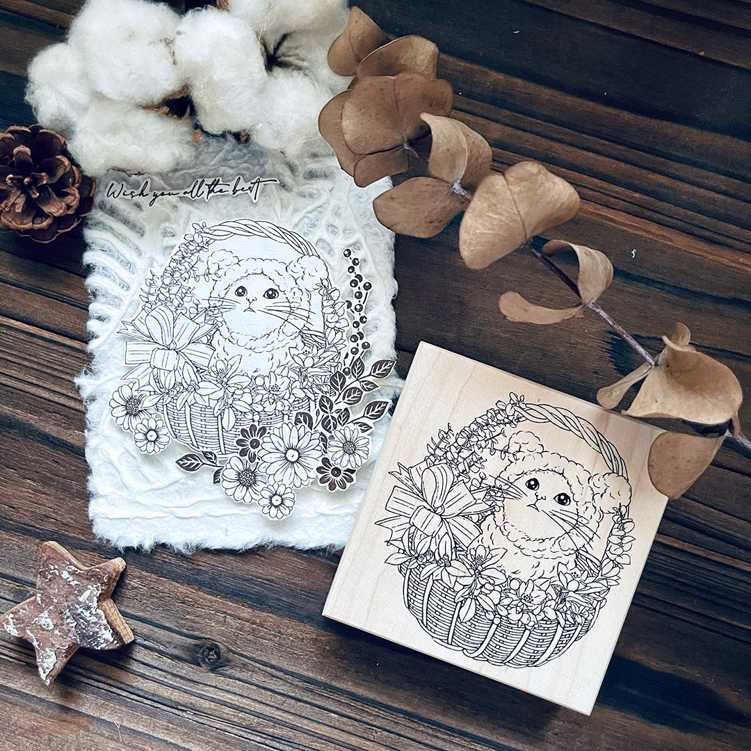 yusworld_no.180 Cat & Basket stamp-Bless
