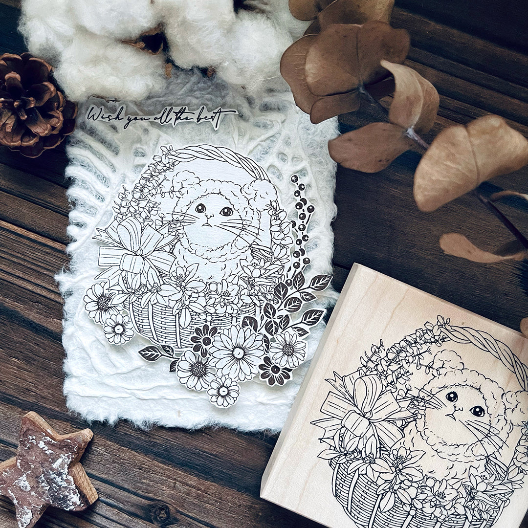 yusworld_no.180 Cat & Basket stamp-Bless