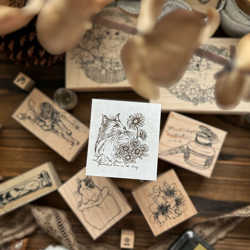 new / no.212 花路貓-花蜜 / 木製印章 12月中出貨 - YU'S WORLD STORE|小玉的貼貼世界