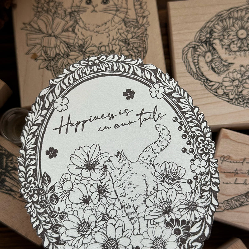 new / no.222 Happiness is in our tails /木製印章 12月中出貨 - YU'S WORLD STORE|小玉的貼貼世界