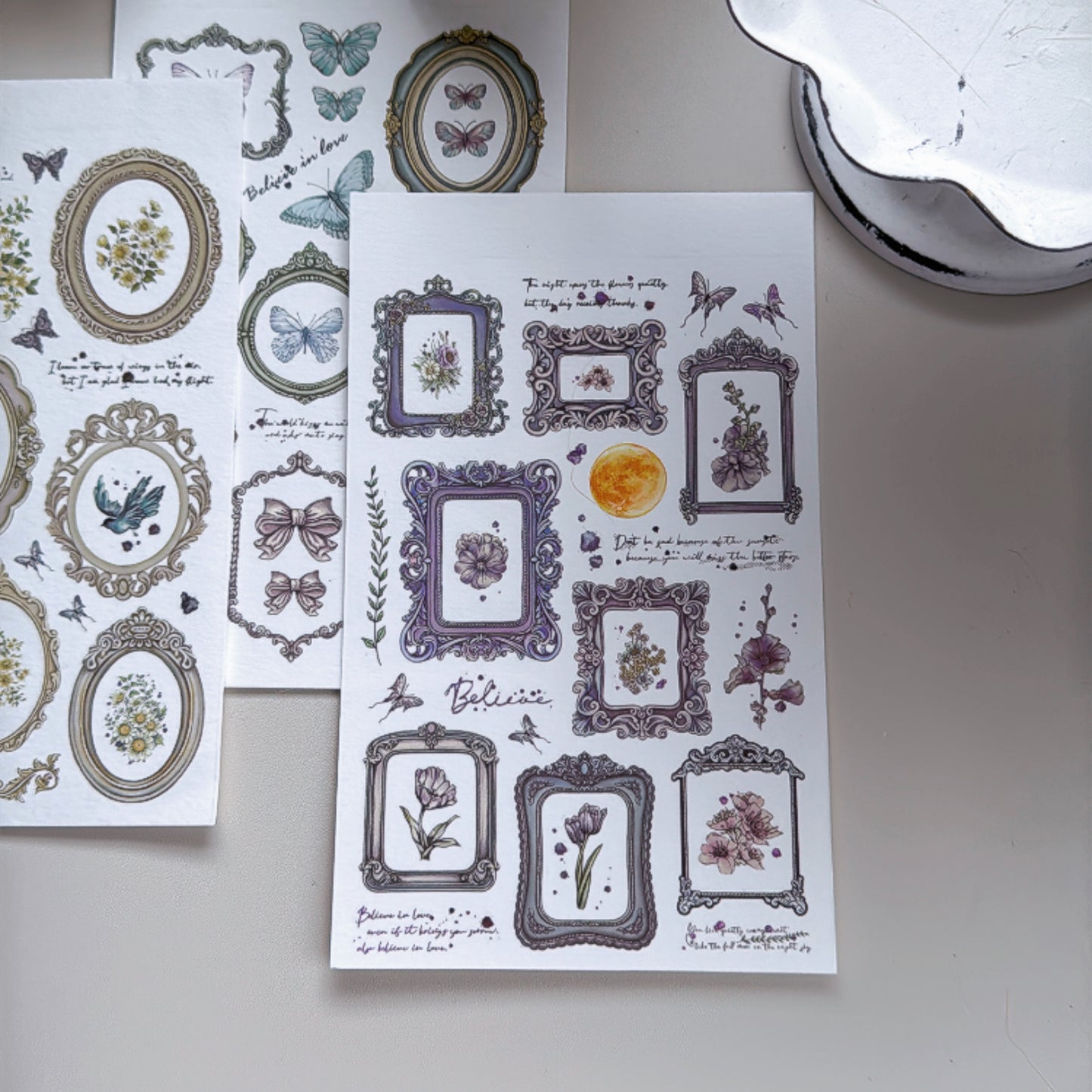 new / 道具間 框系列 / 月圓飛鳥 / 轉印貼紙組|Prop Room Frame Series|Full Moon & Stray Birds Transfer Sticker Set - YU'S WORLD STORE|小玉的貼貼世界