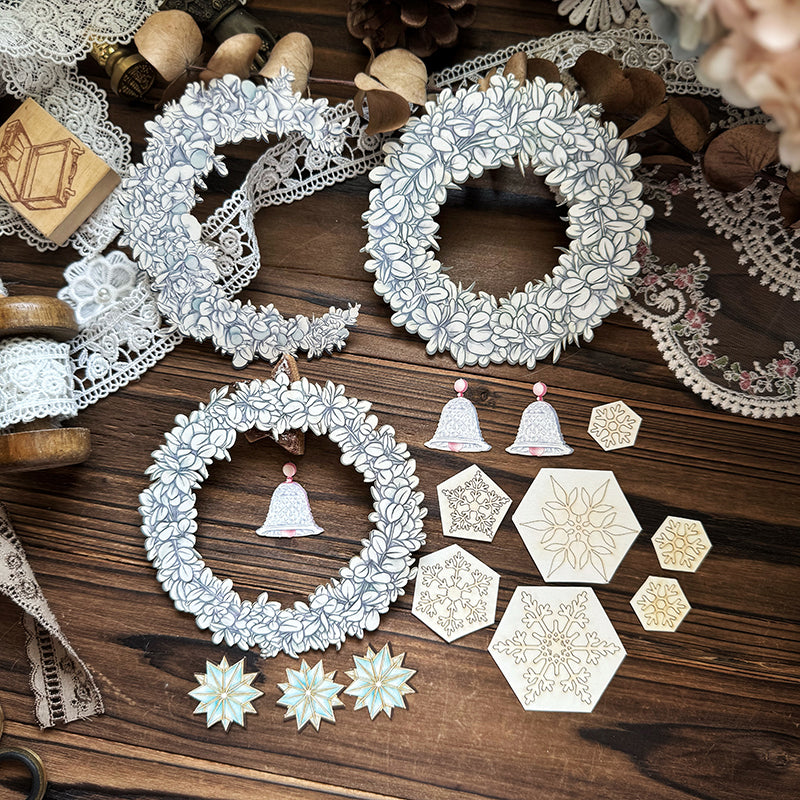 雙面花環割型卡片套組/聖誕花圈/拼貼素材 - YU'S WORLD STORE|小玉的貼貼世界