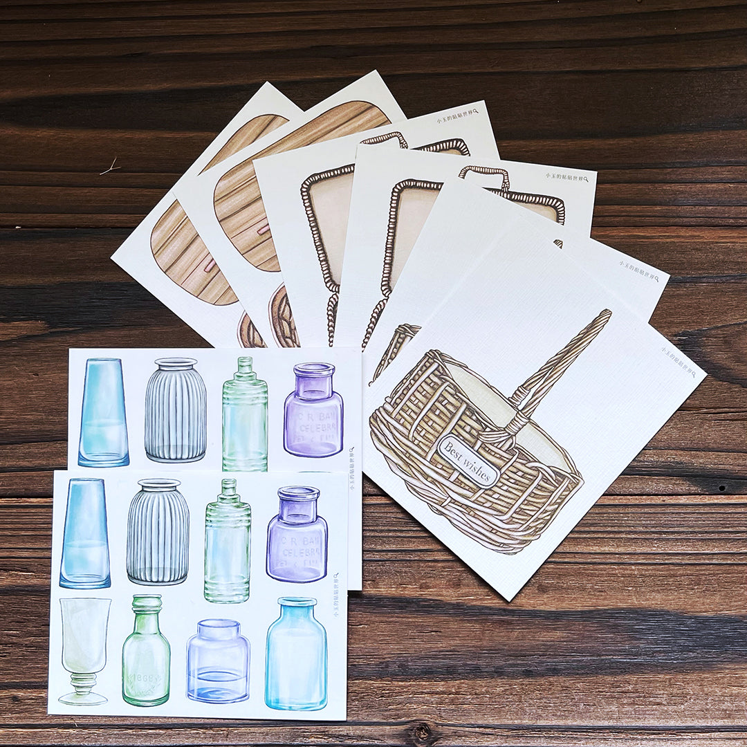 窗&框 :: 籃子&籃子 :: 籃子&瓶 / 明信片DIY貼紙組 - YU'S WORLD STORE|小玉的貼貼世界