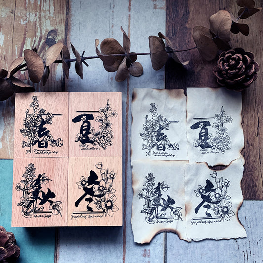 no.77-80 四季之花 / 手繪復古印章 - YU'S WORLD STORE|小玉的貼貼世界