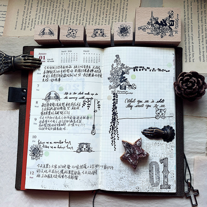 no.77-80 四季之花 / 手繪復古印章 - YU'S WORLD STORE|小玉的貼貼世界