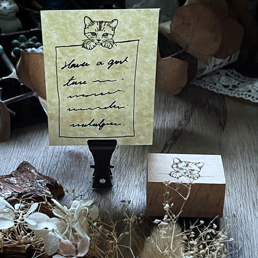 no.87《躲貓貓》小喵 / 手繪復古印章 - YU'S WORLD STORE|小玉的貼貼世界