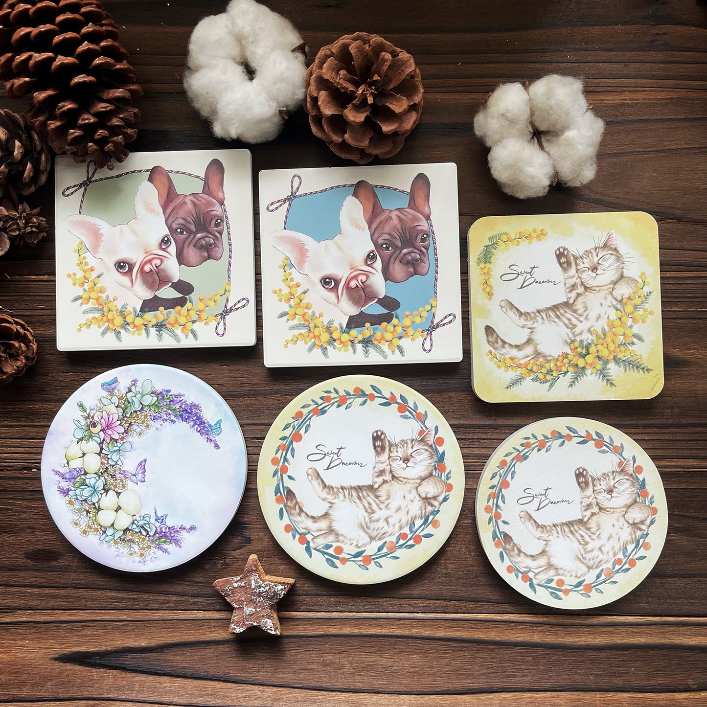 聖誕燭光 法鬥 喵咪 / 陶瓷 :: 珪藻土吸水杯墊 / 交換禮物 - YU'S WORLD STORE|小玉的貼貼世界