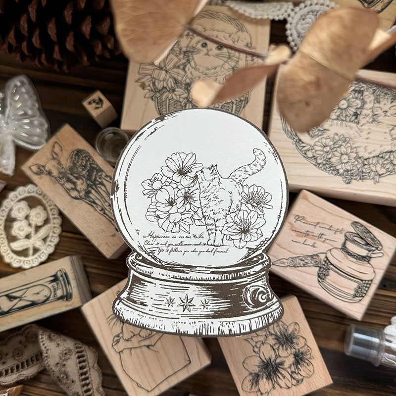 new / no.213 花路貓-幸福 / 木製印章 12月中出貨 - YU'S WORLD STORE｜小玉的貼貼世界