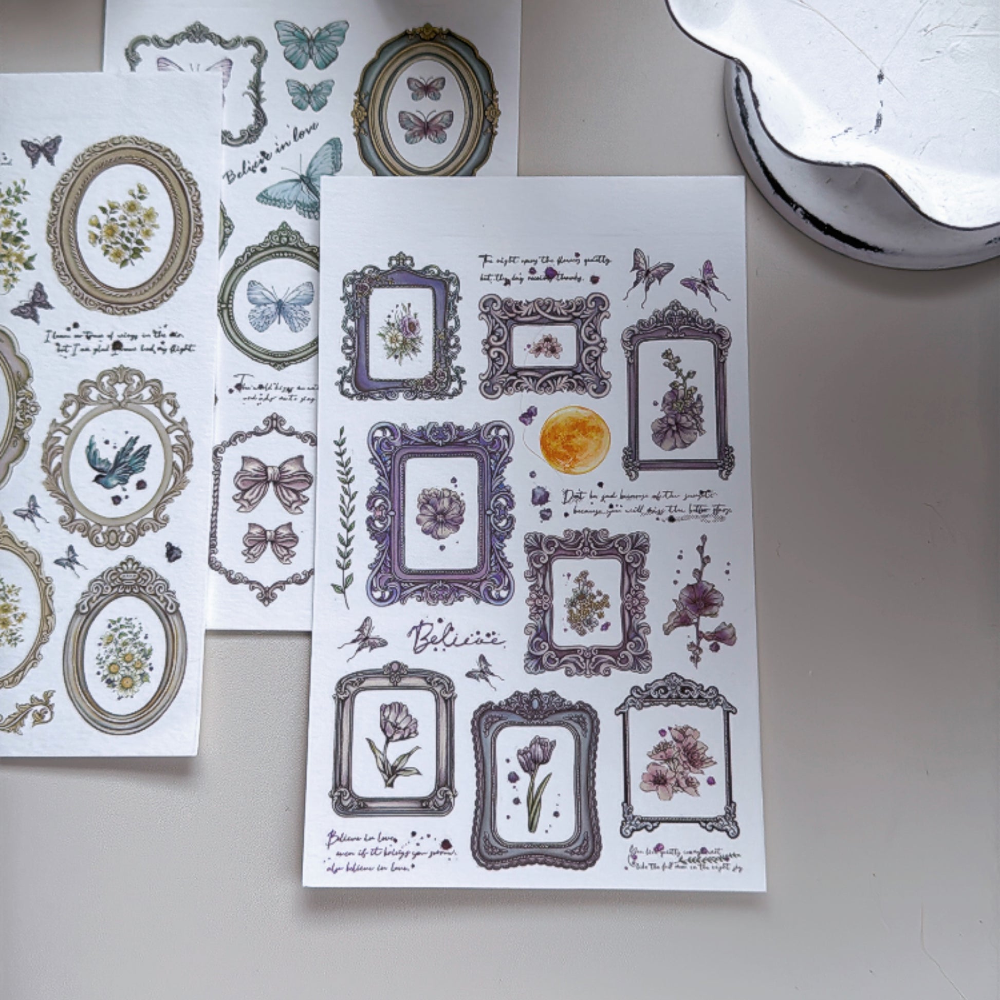 new / 道具間 框系列  / 月圓飛鳥 / 轉印貼紙組｜Prop Room Frame Series｜Full Moon & Stray Birds Transfer Sticker Set - YU'S WORLD STORE｜小玉的貼貼世界
