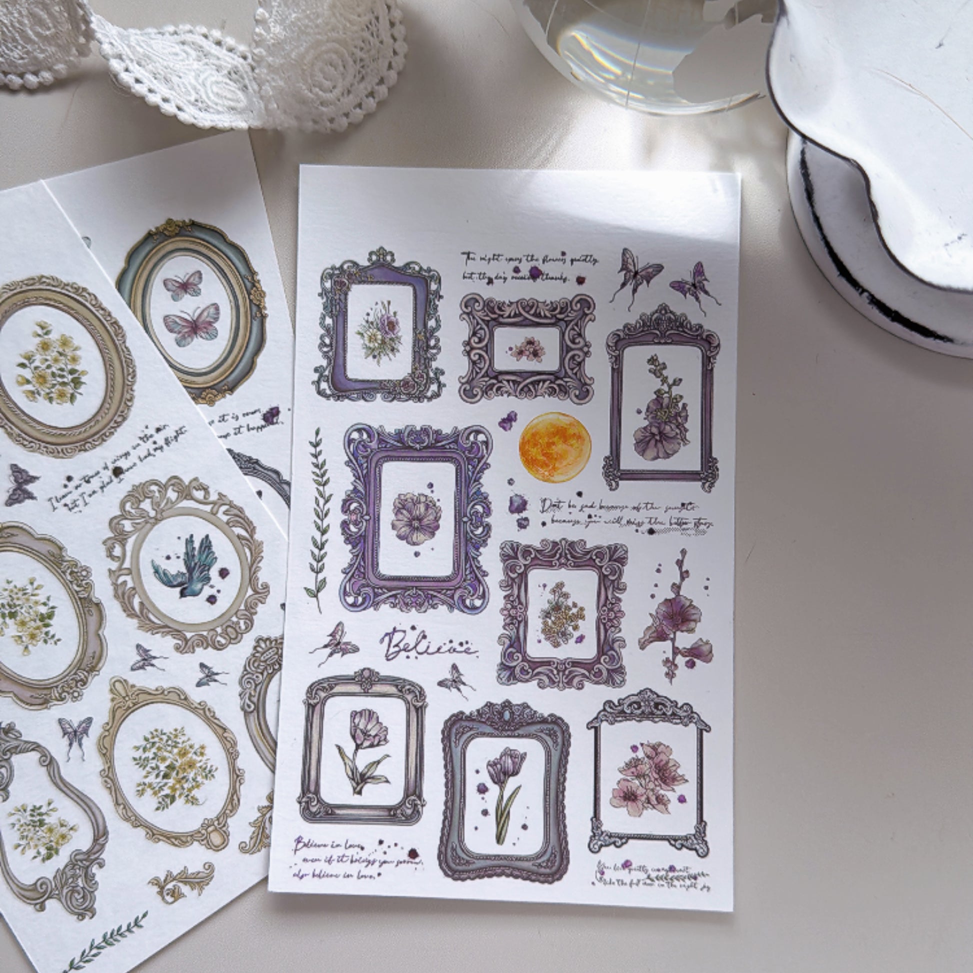 new / 道具間 框系列  / 月圓飛鳥 / 轉印貼紙組｜Prop Room Frame Series｜Full Moon & Stray Birds Transfer Sticker Set - YU'S WORLD STORE｜小玉的貼貼世界